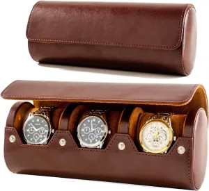 3 Watch Travel Case - Classic Leather Watch Case with Perfect Texture. Watch Carrying Case or Organizer for Storage and Display. Ideal Gift for Men Traveling, All Handmade by Artisans