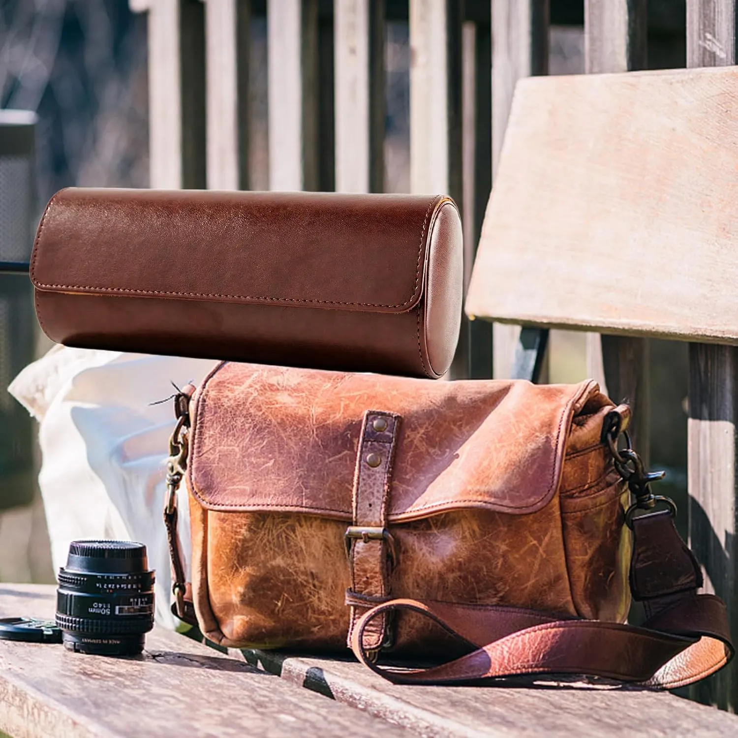 3 Watch Travel Case - Classic Leather Watch Case with Perfect Texture. Watch Carrying Case or Organizer for Storage and Display. Ideal Gift for Men Traveling, All Handmade by Artisans