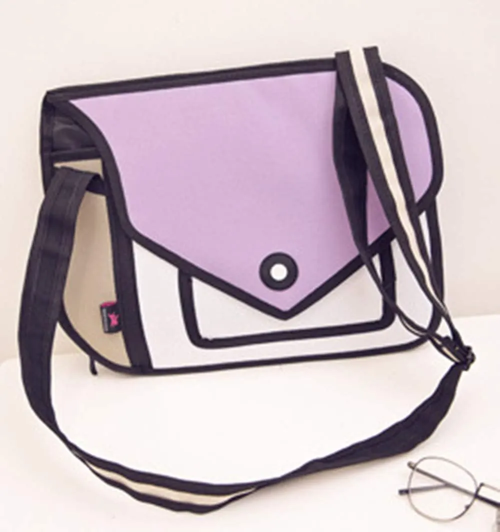 3D Style 2D Drawing Cartoon Handbag Shoulder Canvas Messenger Bag