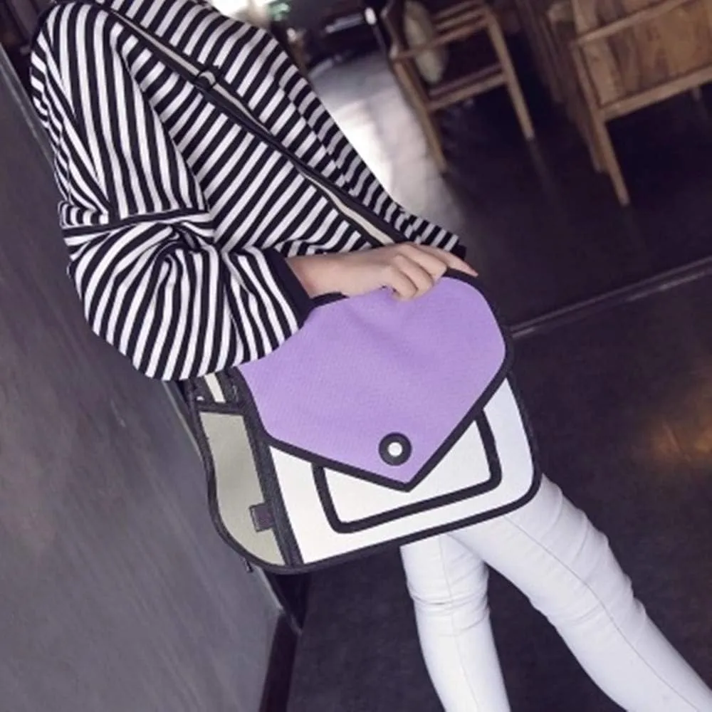 3D Style 2D Drawing Cartoon Handbag Shoulder Canvas Messenger Bag