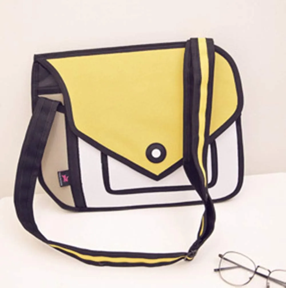 3D Style 2D Drawing Cartoon Handbag Shoulder Canvas Messenger Bag