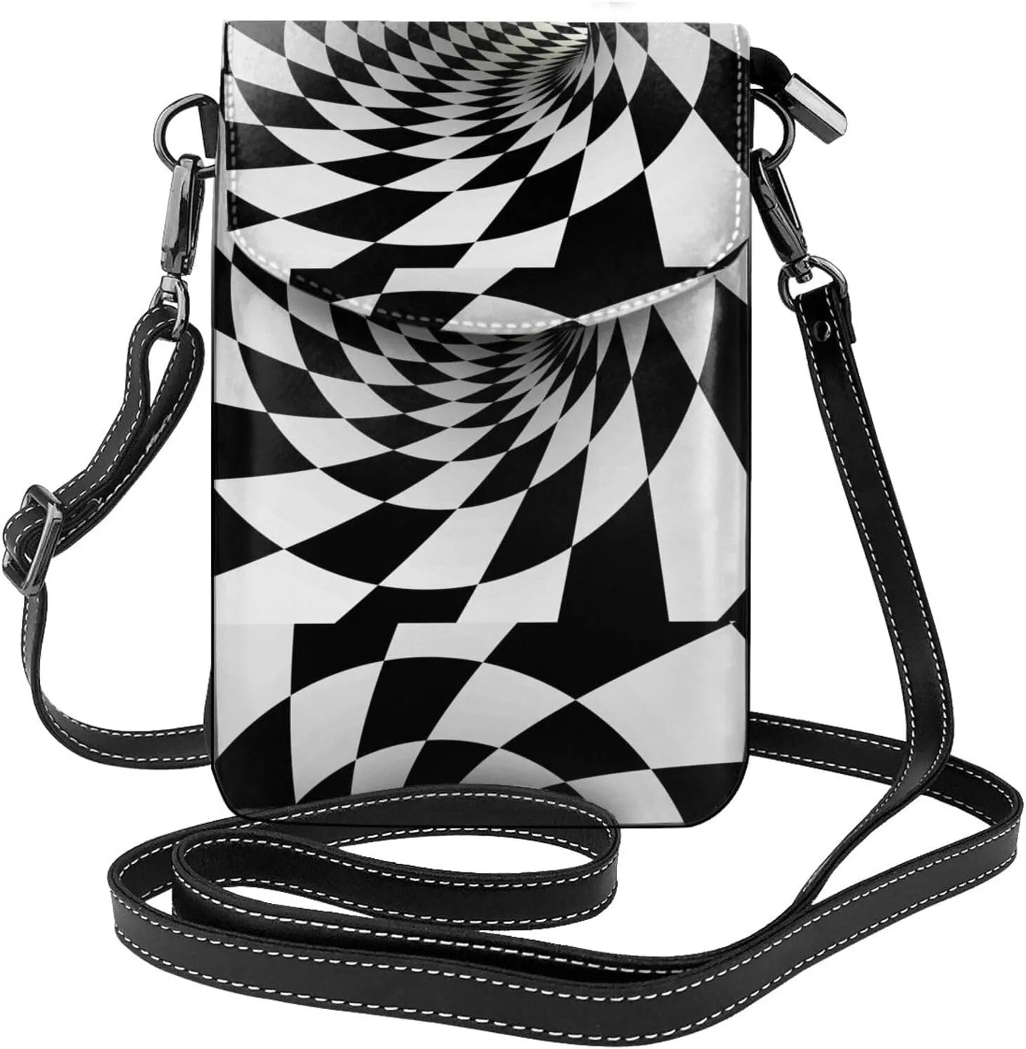 3D Vortex Illusion Print Small Crossbody Bags for Women Leather Cell Phone Purses Mini Leather Shoulder Handbag Adjustable Strap