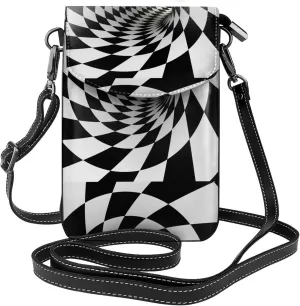 3D Vortex Illusion Print Small Crossbody Bags for Women Leather Cell Phone Purses Mini Leather Shoulder Handbag Adjustable Strap