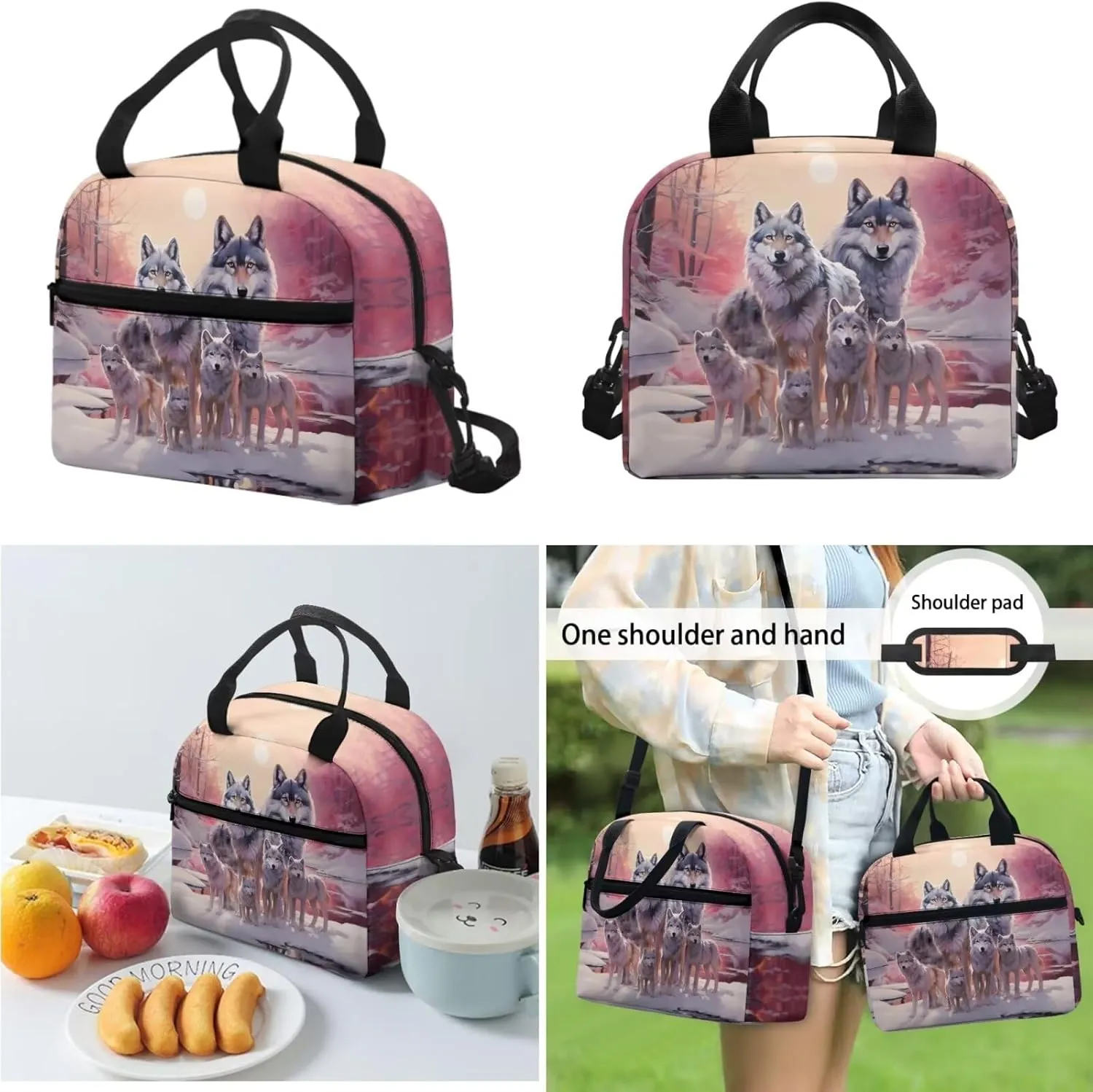 3D Wolf Kids Girls School Backpack Set, Lightweight Book Bag for Boys Girls, Kids Backpack for Elementary Middle High School, Back to School Supplies, Pink