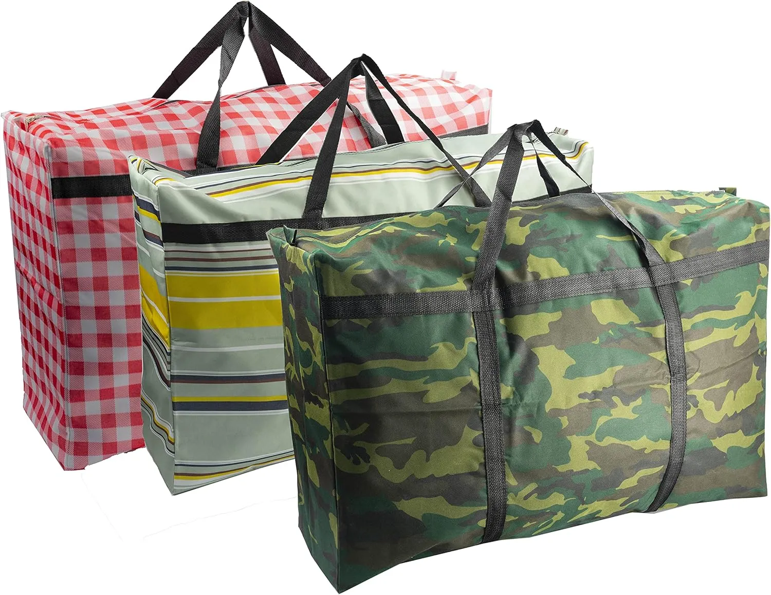 3pcs Extra Large 31.7 gal Heavy duty Storage Bags with Strong Handle, Travel Duffel Clothes Bags for Moving, Travelling, Camping, Festival Decorations Storage, Plaid stripes camouflage