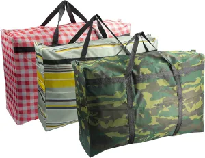 3pcs Extra Large 31.7 gal Heavy duty Storage Bags with Strong Handle, Travel Duffel Clothes Bags for Moving, Travelling, Camping, Festival Decorations Storage, Plaid stripes camouflage