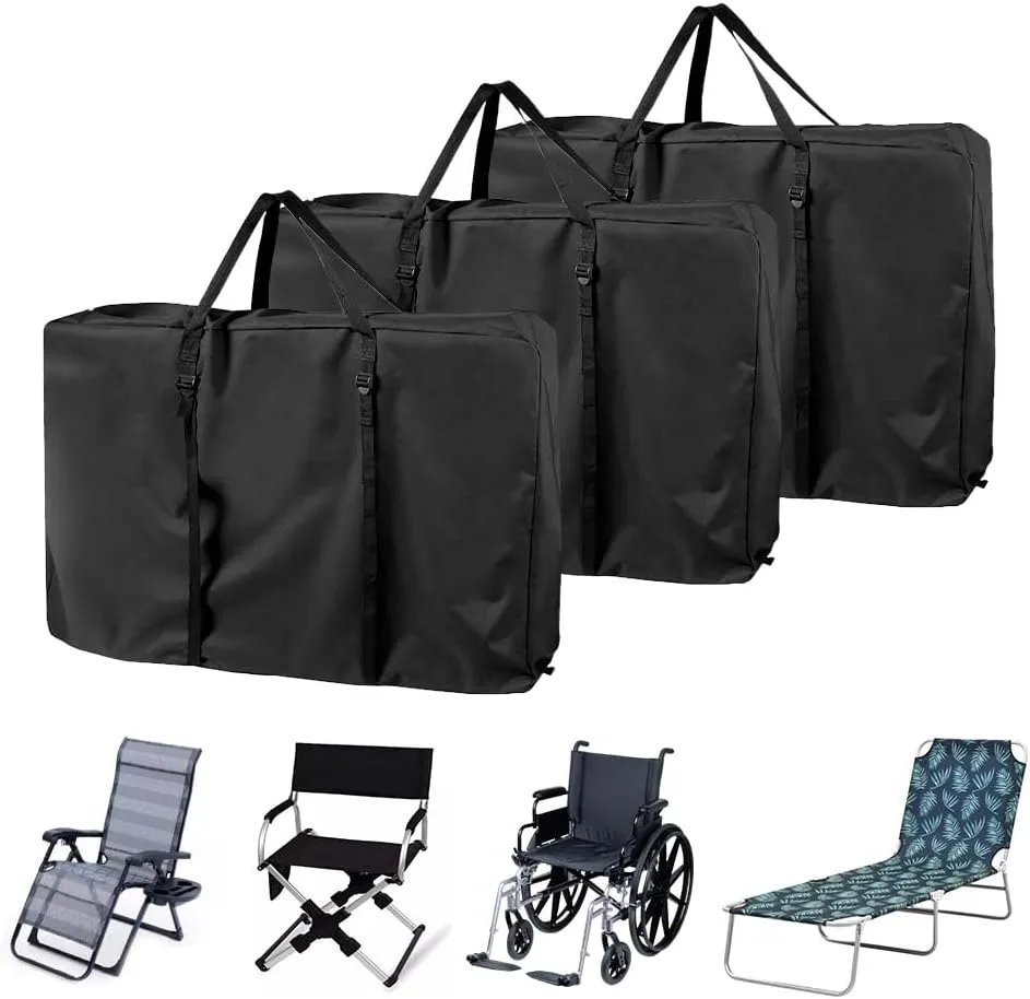 3Pcs Large Chair Storage Bags - Folding Chair/Zero Gravity/Heavy Duty Folding Chair Bag - Lounge Chair Wheelchair Carrying Bag for Camping Travel Outdoor