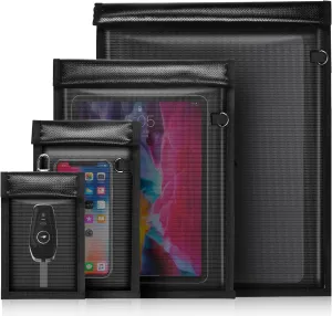 4 Pack Faraday Bags for Phones,Waterproof & Fireproof Document Bag EMP RFID Blocking Pouch for Car Keys Anti Theft