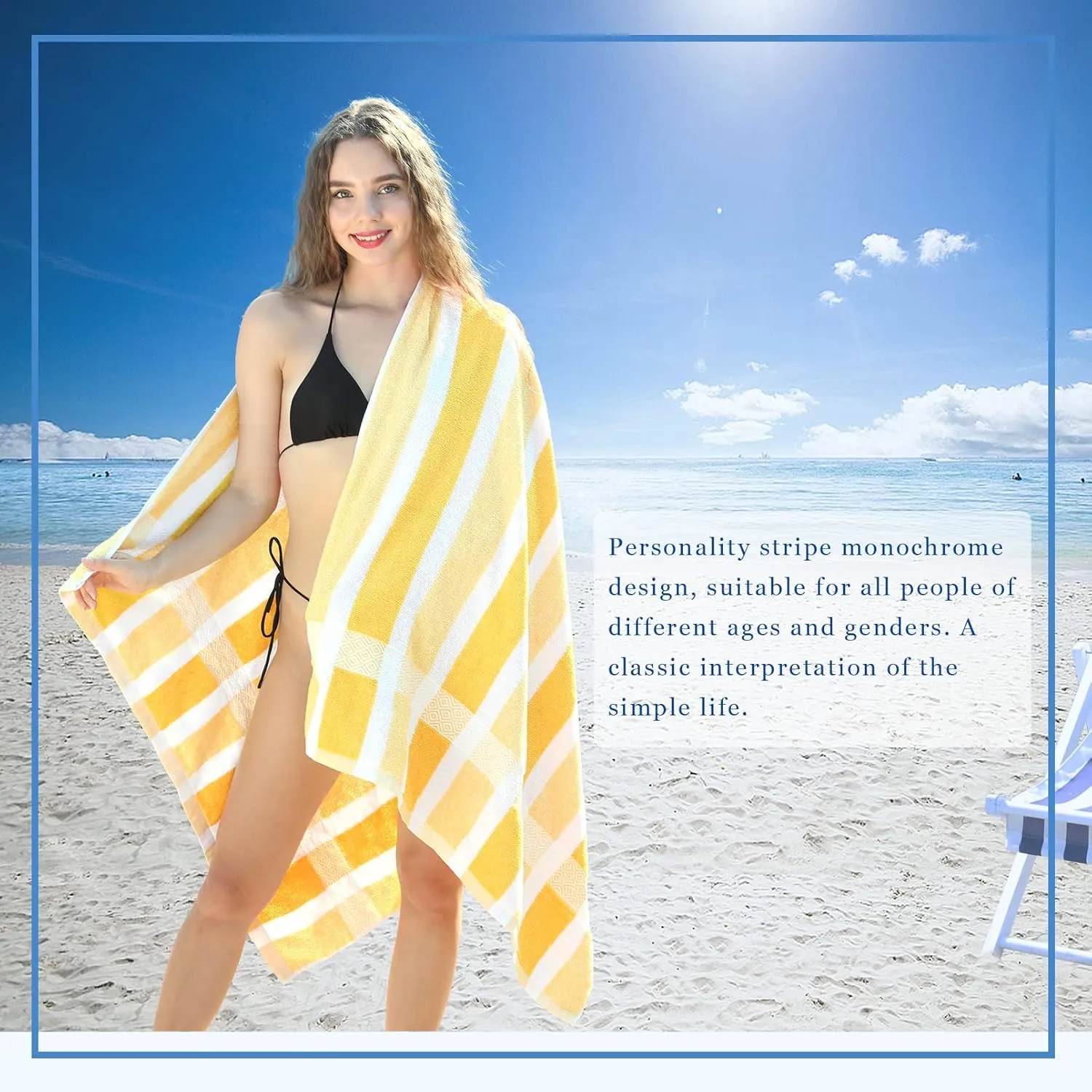 4 Packs Stripe Beach Towel Thin Terry Set for Women Men 60X30 Inch Extra Oversized Large Size Clearance Travel Camping Absorbent Towels Accessories Beach Essentials Blanket Adults Gift Yellow White