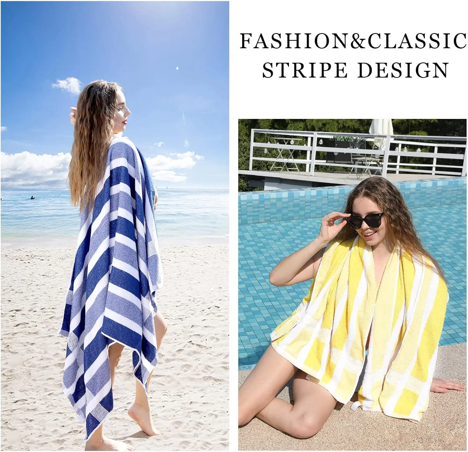 4 Packs Stripe Beach Towel Thin Terry Set for Women Men 60X30 Inch Extra Oversized Large Size Clearance Travel Camping Absorbent Towels Accessories Beach Essentials Blanket Adults Gift Yellow White