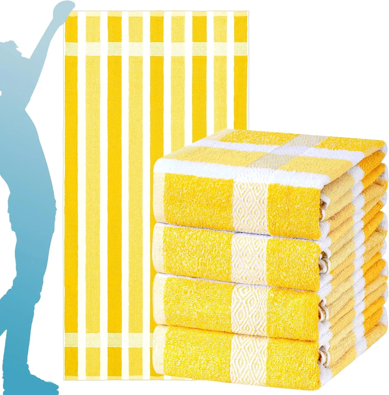 4 Packs Stripe Beach Towel Thin Terry Set for Women Men 60X30 Inch Extra Oversized Large Size Clearance Travel Camping Absorbent Towels Accessories Beach Essentials Blanket Adults Gift Yellow White