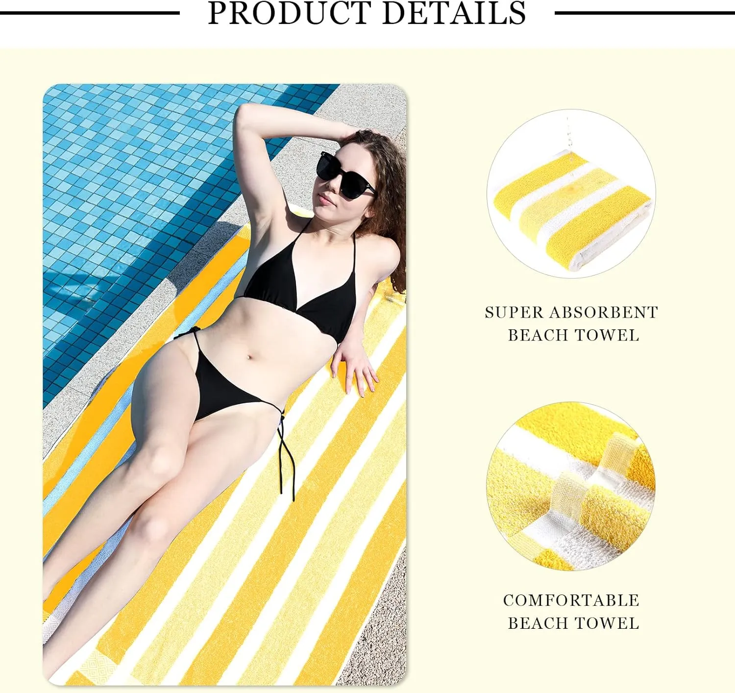 4 Packs Stripe Beach Towel Thin Terry Set for Women Men 60X30 Inch Extra Oversized Large Size Clearance Travel Camping Absorbent Towels Accessories Beach Essentials Blanket Adults Gift Yellow White