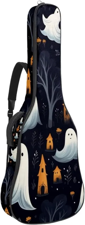 41 Inches Guitar Bag Dual Adjustable Shoulder Strap Acoustic Guitar Gig Bag, Happy Halloween Spooky Trick or Treat 49 Guitar Case Waterproof Oxford Cloth Thicken Sponge