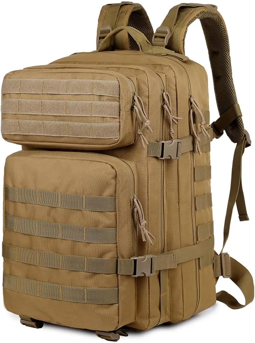 48L 3-day Tactical backpack heavy duty zipper，Hiking Camping Hunting Climbing backpack Nylon canvas Knapsack Outdoor backpack (01#khaki)
