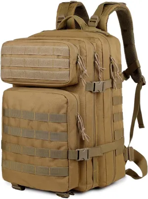 48L 3-day Tactical backpack heavy duty zipper，Hiking Camping Hunting Climbing backpack Nylon canvas Knapsack Outdoor backpack (01#khaki)
