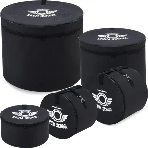 5-pcs Drum Set Bag, Drum Case Padded for 10" Tom, 12" Tom, 14" Snare, 16" Floor Tom, 22'' X 18" Bass Drum, Large Drum Carrying Bag with Shoulder strap and Hanlde (Fusion 16'')