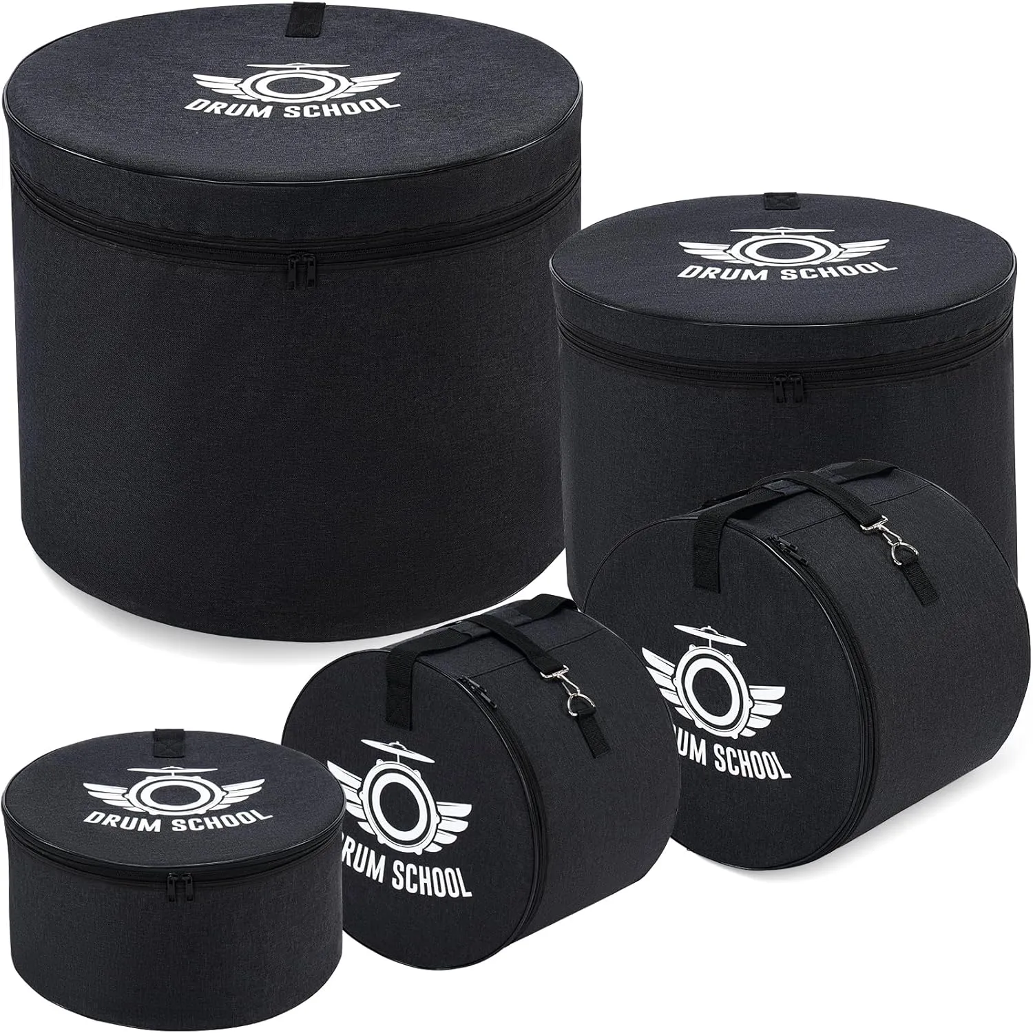 5-pcs Drum Set Bag, Drum Case Padded for 10" Tom, 12" Tom, 14" Snare, 16" Floor Tom, 22'' X 18" Bass Drum, Large Drum Carrying Bag with Shoulder strap and Hanlde (Fusion 16'')