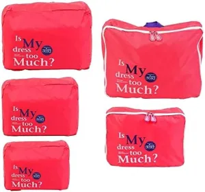 5pcs Travel Essential Bag-in-Bag Travel Luggage Organizer Storage Handle Bag Pouch Set, Rose Red, Toiletry Bag