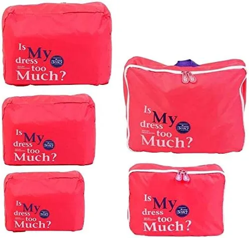 5pcs Travel Essential Bag-in-Bag Travel Luggage Organizer Storage Handle Bag Pouch Set, Rose Red, Toiletry Bag