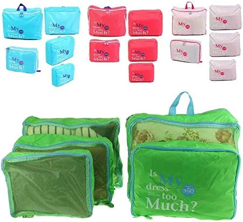 5pcs Travel Essential Bag-in-Bag Travel Luggage Organizer Storage Handle Bag Pouch Set, Rose Red, Toiletry Bag