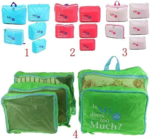 5pcs Travel Essential Bag-in-Bag Travel Luggage Organizer Storage Handle Bag Pouch Set, Rose Red, Toiletry Bag