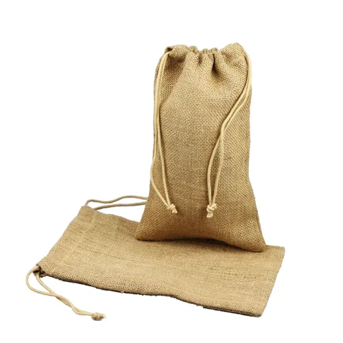 6 in x 10 in Large Burlap Favor Gift Pouch with Jute Drawstring Cord (Pack of 12)