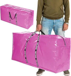 66 Gallon Extra Large Storage Bags 2 Pack – Pink XXL Heavy Duty Waterproof Moving Tote Bags for College Dorm, Travel, Clothes & Bedding Foldable Zippered Duffle with Handles