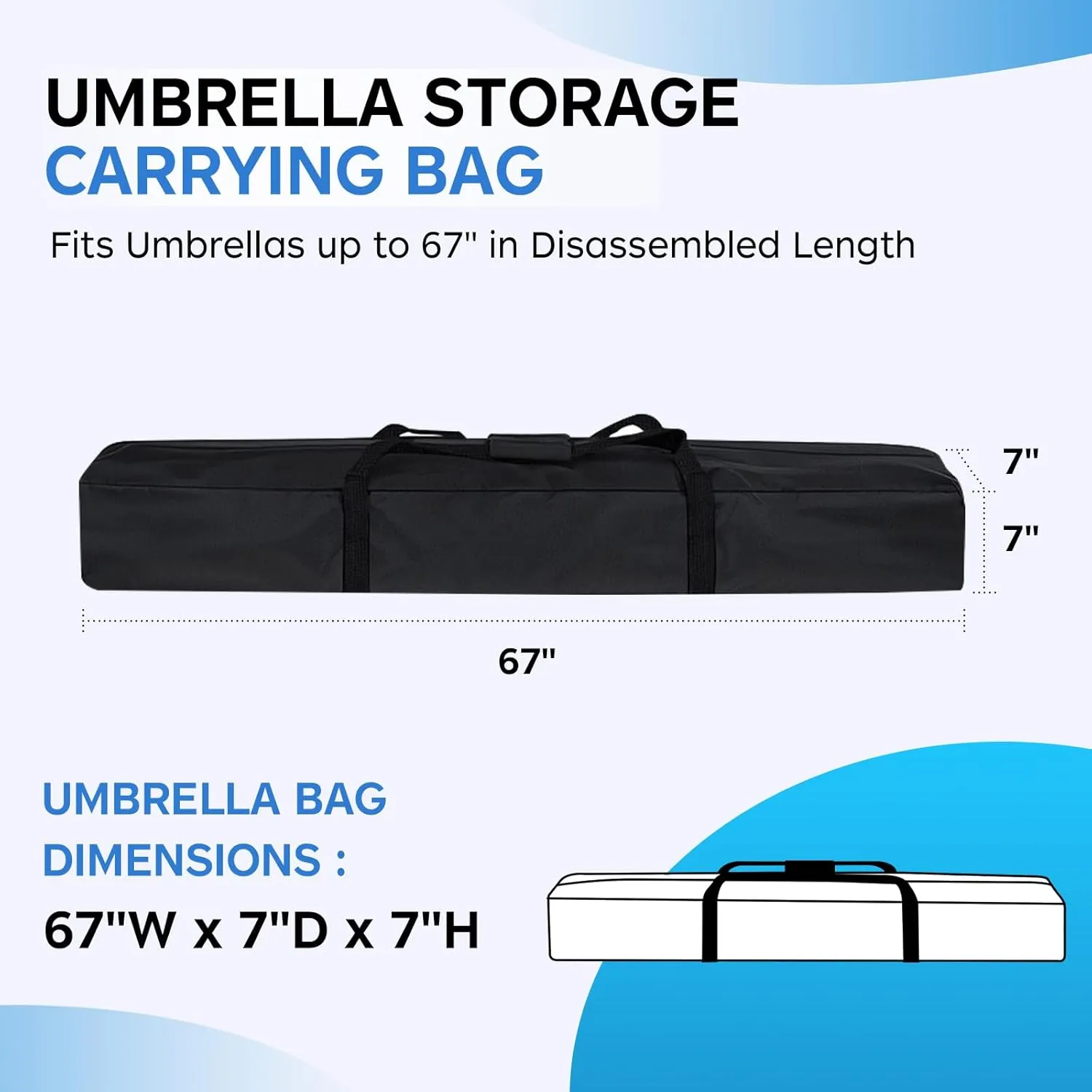 67 Inch Waterproof Umbrella Storage Bag for Outdoor Beach Umbrella bag, Oversized Hammock and Steel Stand With Handles and Zippers,Tent Pole Bag,Travel Sports Equipment Bag,Black