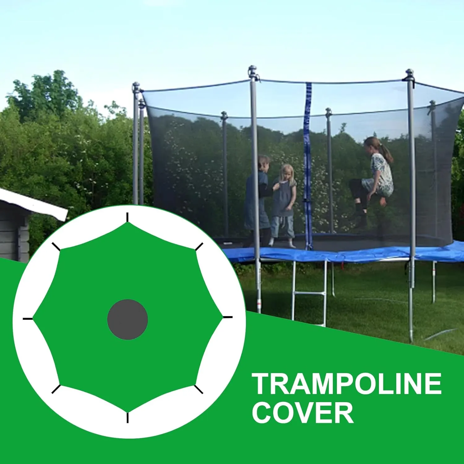 6/8/10/12/14ft Trampoline Shade Cover, Foldable Trampoline Sunshade Net, Waterproof & UV Protection rampolines Canopy Accessories for 6-8 Poles