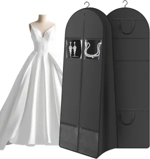 68" Portable Wedding Dress Garment Bag with 10'' gusseted and Accessory Pockets, Heavy Duty Waterproof Hanging Dress Bag with Handles for Wedding Dress, Long Costume Dresses, Ballgowns