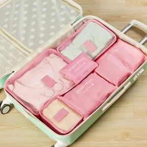6pcs Waterproof Travel Storage Bags Luggage Organizer - Pink