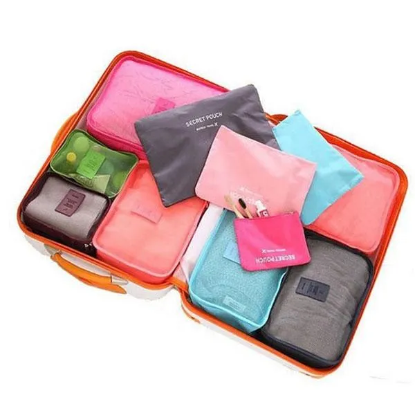 6pcs Waterproof Travel Storage Bags Luggage Organizer - Pink