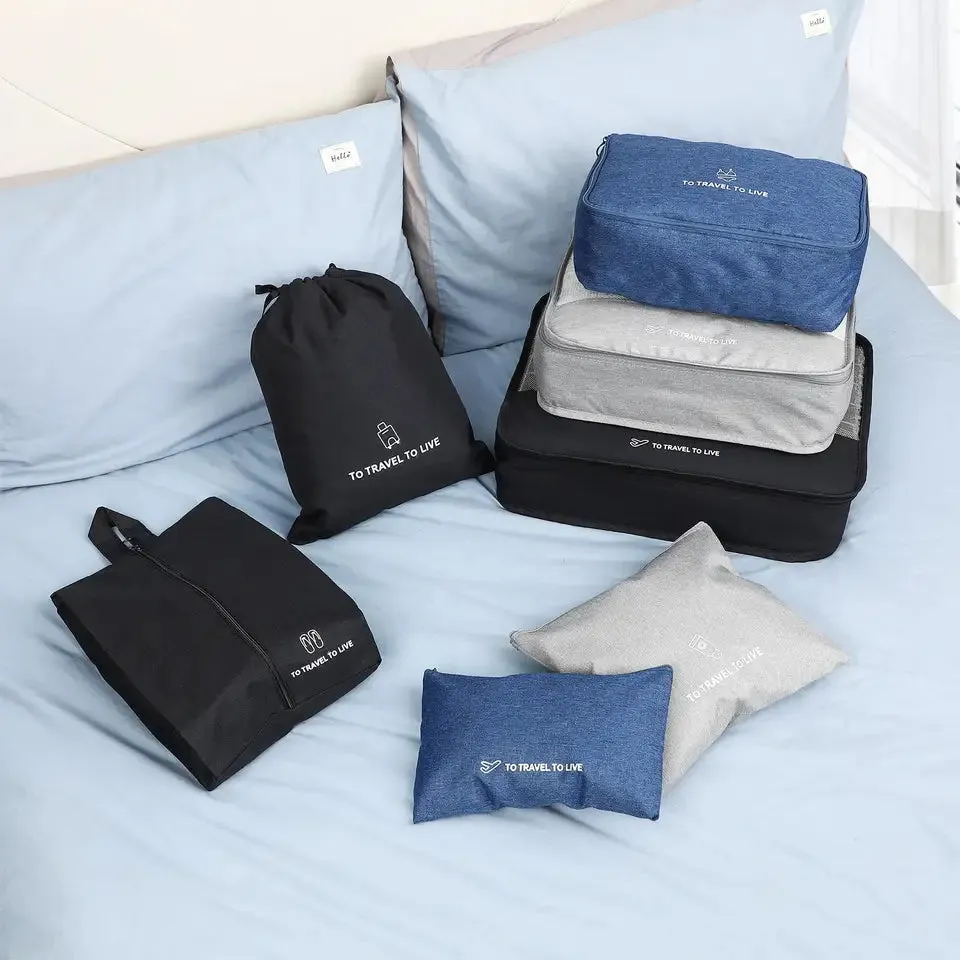 7 Pcs Packing Cubes Travel Pouches Multifunctional Luggage Organizer Clothes Suitcase Storage Bags (Navy) ?