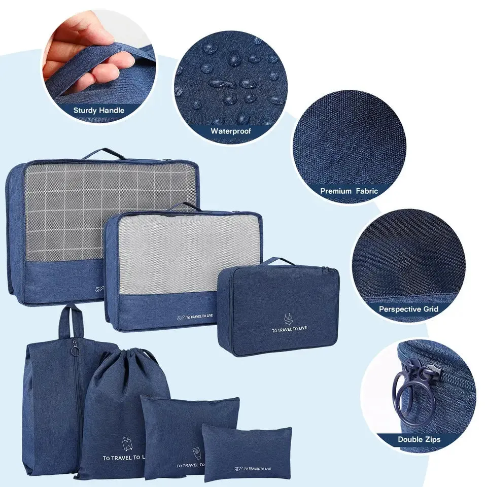 7 Pcs Packing Cubes Travel Pouches Multifunctional Luggage Organizer Clothes Suitcase Storage Bags (Navy) ?