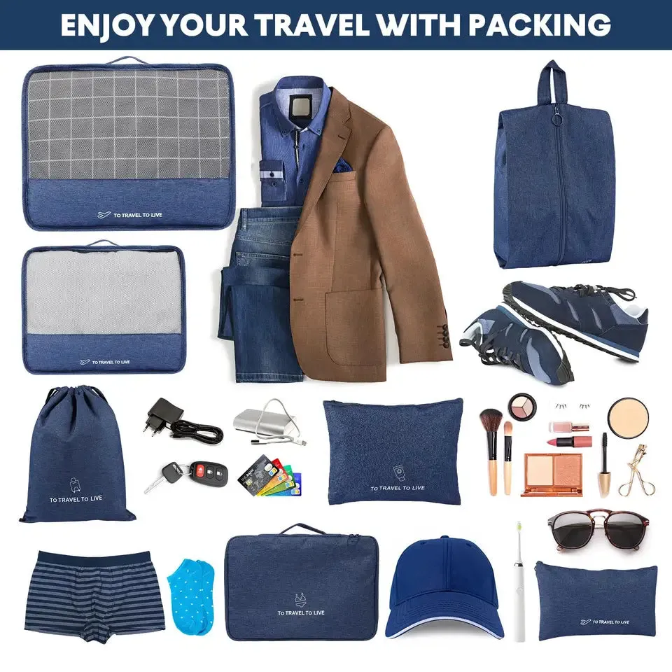 7 Pcs Packing Cubes Travel Pouches Multifunctional Luggage Organizer Clothes Suitcase Storage Bags (Navy) ?