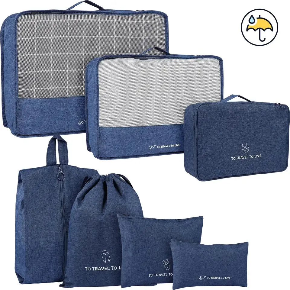 7 Pcs Packing Cubes Travel Pouches Multifunctional Luggage Organizer Clothes Suitcase Storage Bags (Navy) ?