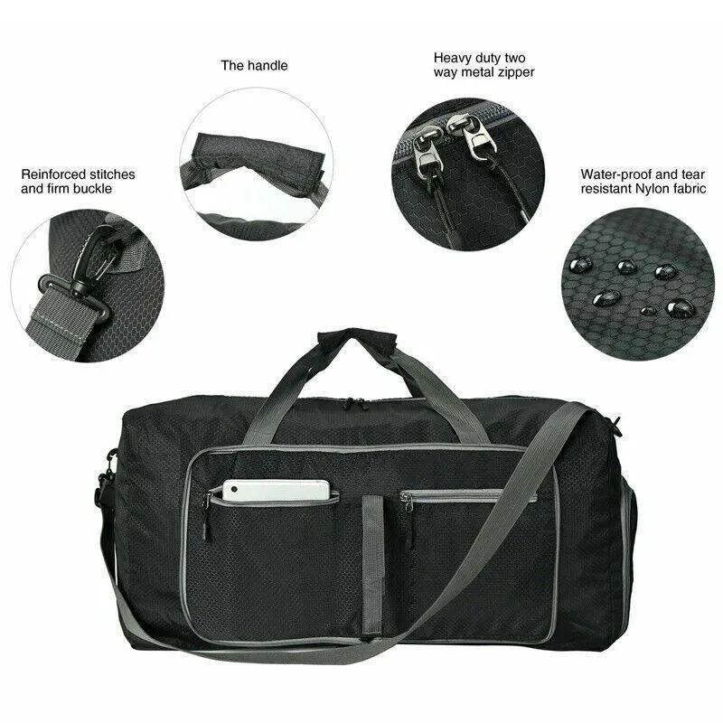 70L Large Travel Duffle Bag Foldable Waterproof Gym Bag with Shoe Compartment