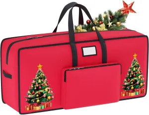 7.5' Christmas Tree Bag Storage for Christmas Tree Ornament Storage Box Red Large Xmas Tree Storage Bag with Reinforced Handle 600D Oxford Waterproof Christmas Tree Storage Bag for Holiday Tree