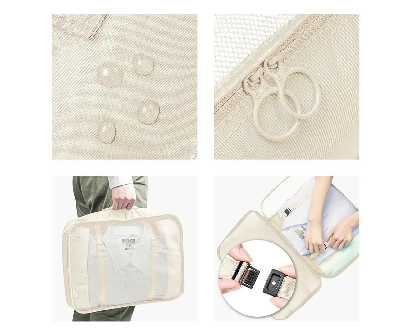 7Pcs Storage Bag Travel Packing Pouches Luggage Organiser Clothes Suitcase Beige