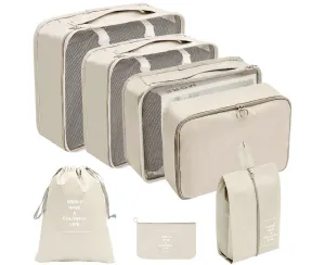 7Pcs Storage Bag Travel Packing Pouches Luggage Organiser Clothes Suitcase Beige