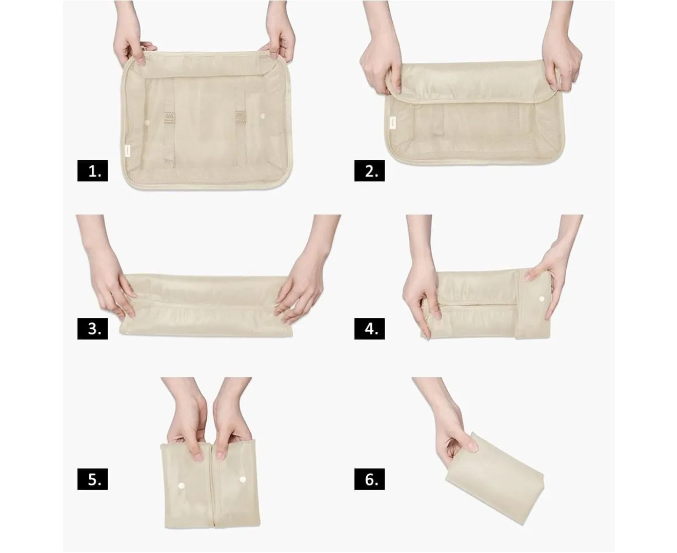 7Pcs Storage Bag Travel Packing Pouches Luggage Organiser Clothes Suitcase Beige