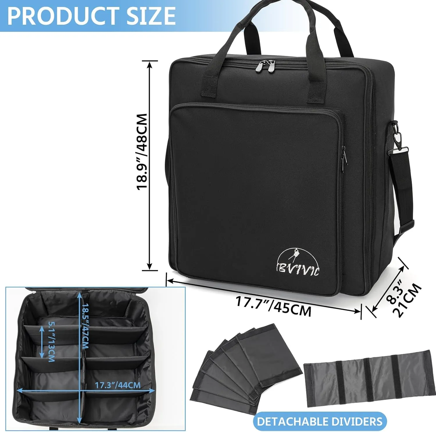 8 Par Spotlight Bag Stage Lighting Storage Bag 5/16'' Padded 8 Par Lights Bag with Dividers, Handle, Strap, Black