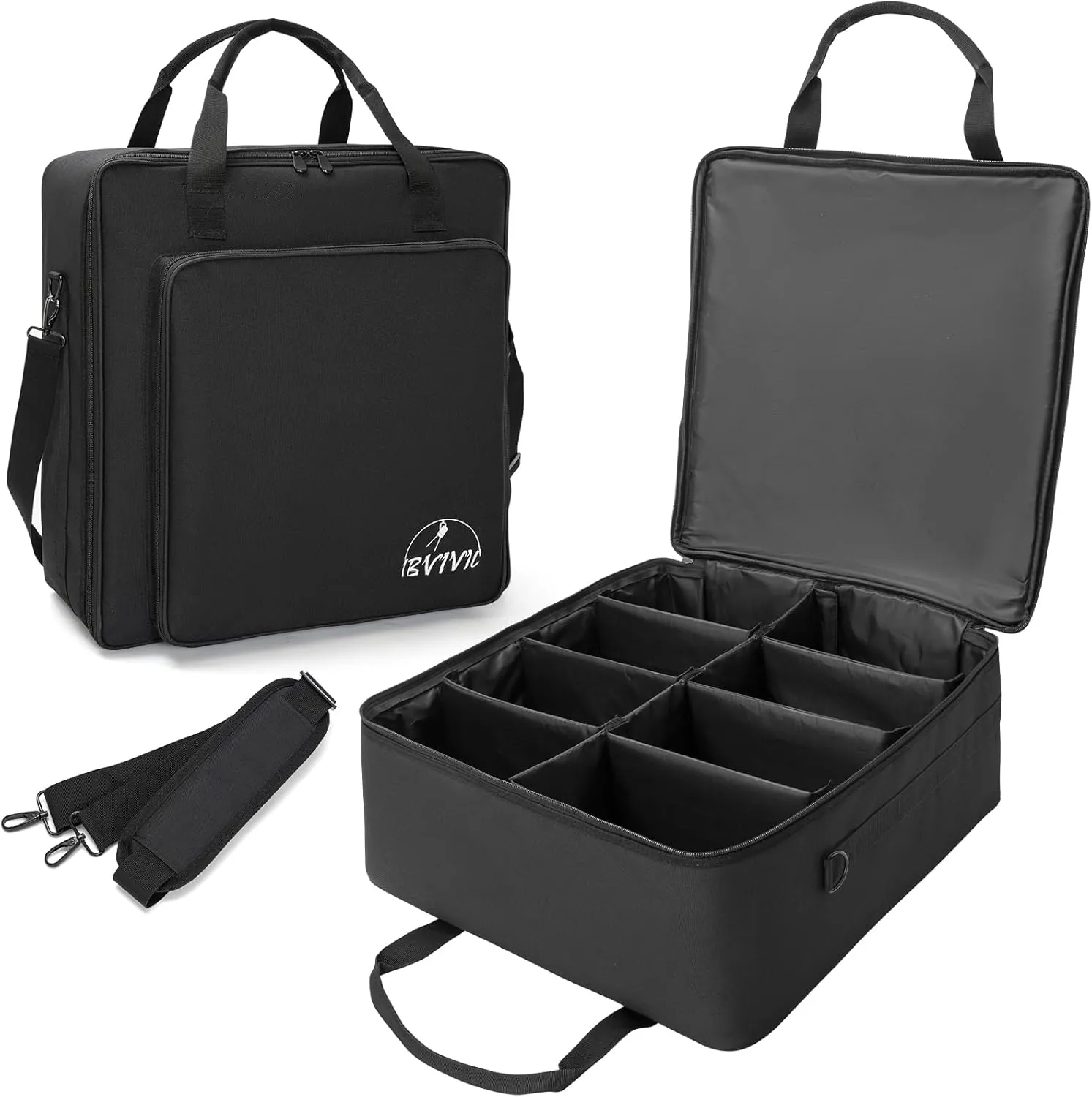 8 Par Spotlight Bag Stage Lighting Storage Bag 5/16'' Padded 8 Par Lights Bag with Dividers, Handle, Strap, Black