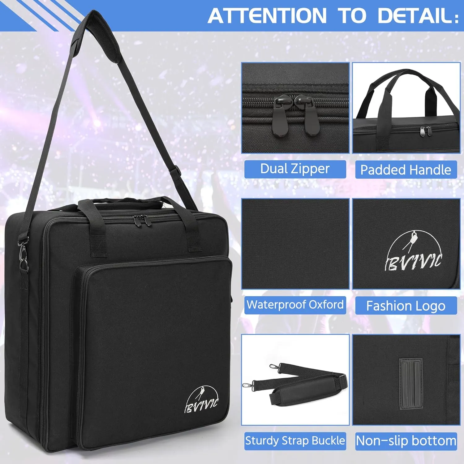 8 Par Spotlight Bag Stage Lighting Storage Bag 5/16'' Padded 8 Par Lights Bag with Dividers, Handle, Strap, Black