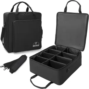 8 Par Spotlight Bag Stage Lighting Storage Bag 5/16'' Padded 8 Par Lights Bag with Dividers, Handle, Strap, Black