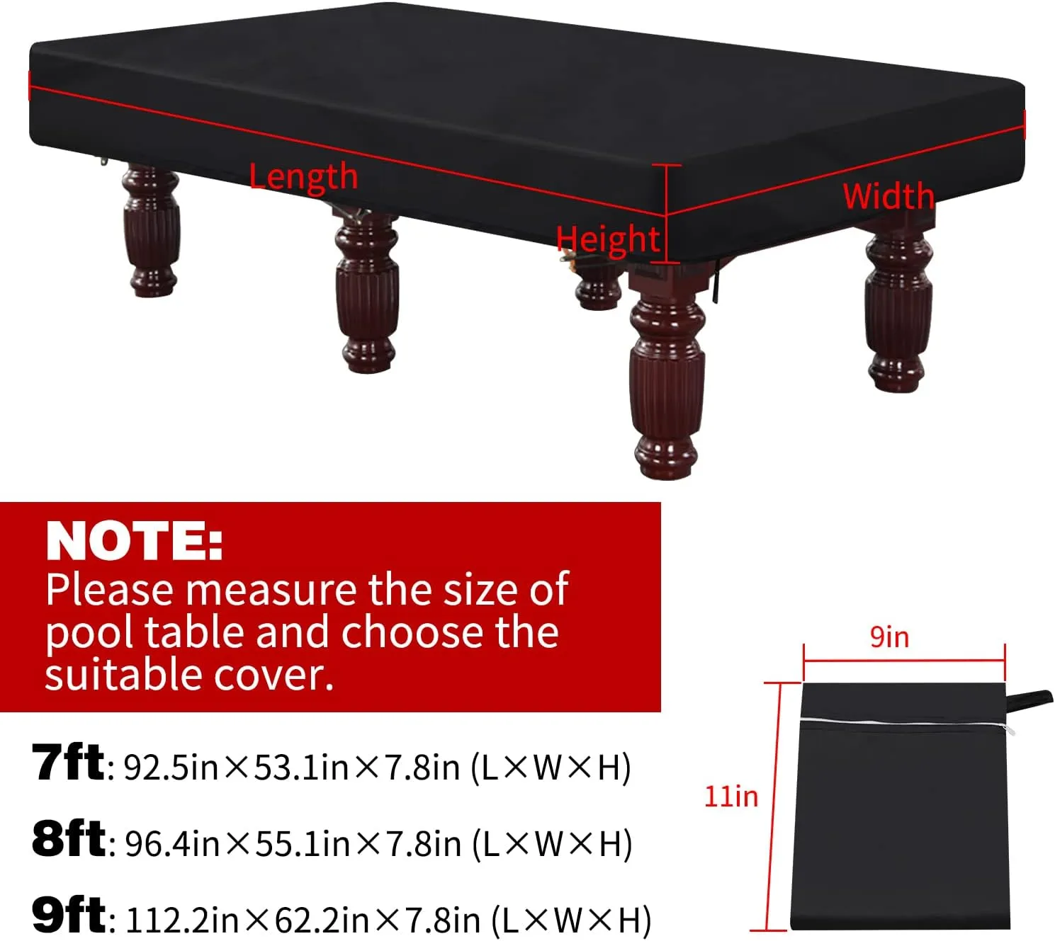 9 Foot Billiard Pool Table Cover, Pool Table Cover, Waterproof&Tearproof Cover for Pool Table with Storage Bag (9ft)