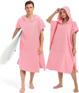 Abahub Surf Poncho Men & Women Towel Poncho Adult with Hood, Thick Quick Dry Changing Poncho Towel, Microfiber Wearable Cover Up for Surfing Beach Swim - Absorbent Changing Towel M (Pink)
