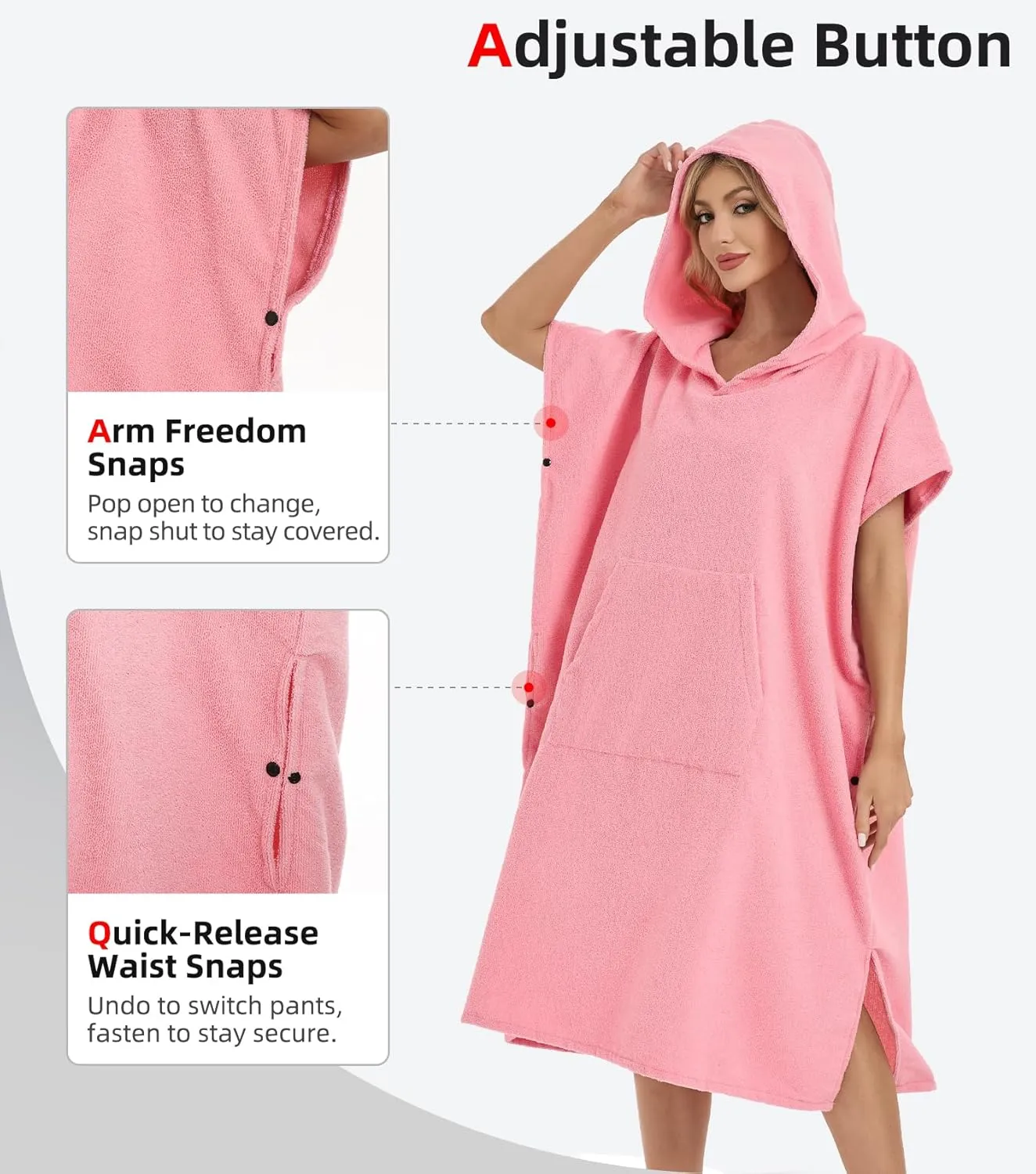 Abahub Surf Poncho Men & Women Towel Poncho Adult with Hood, Thick Quick Dry Changing Poncho Towel, Microfiber Wearable Cover Up for Surfing Beach Swim - Absorbent Changing Towel M (Pink)