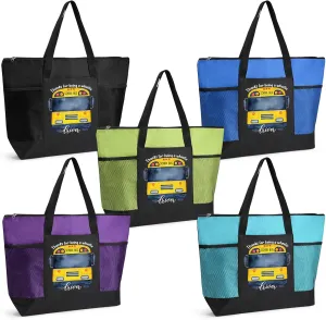 Abbylike 5 Pcs Bus Driver Gifts Tote Bags School Bus Driver Appreciation Gift Graduation Tote Bags Zipper for Women Men