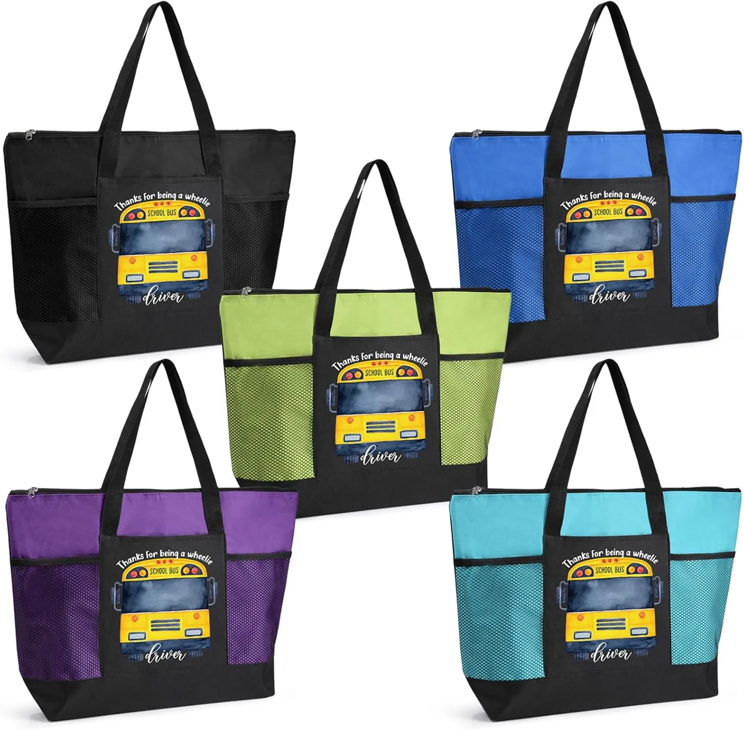 Abbylike 5 Pcs Bus Driver Gifts Tote Bags School Bus Driver Appreciation Gift Graduation Tote Bags Zipper for Women Men